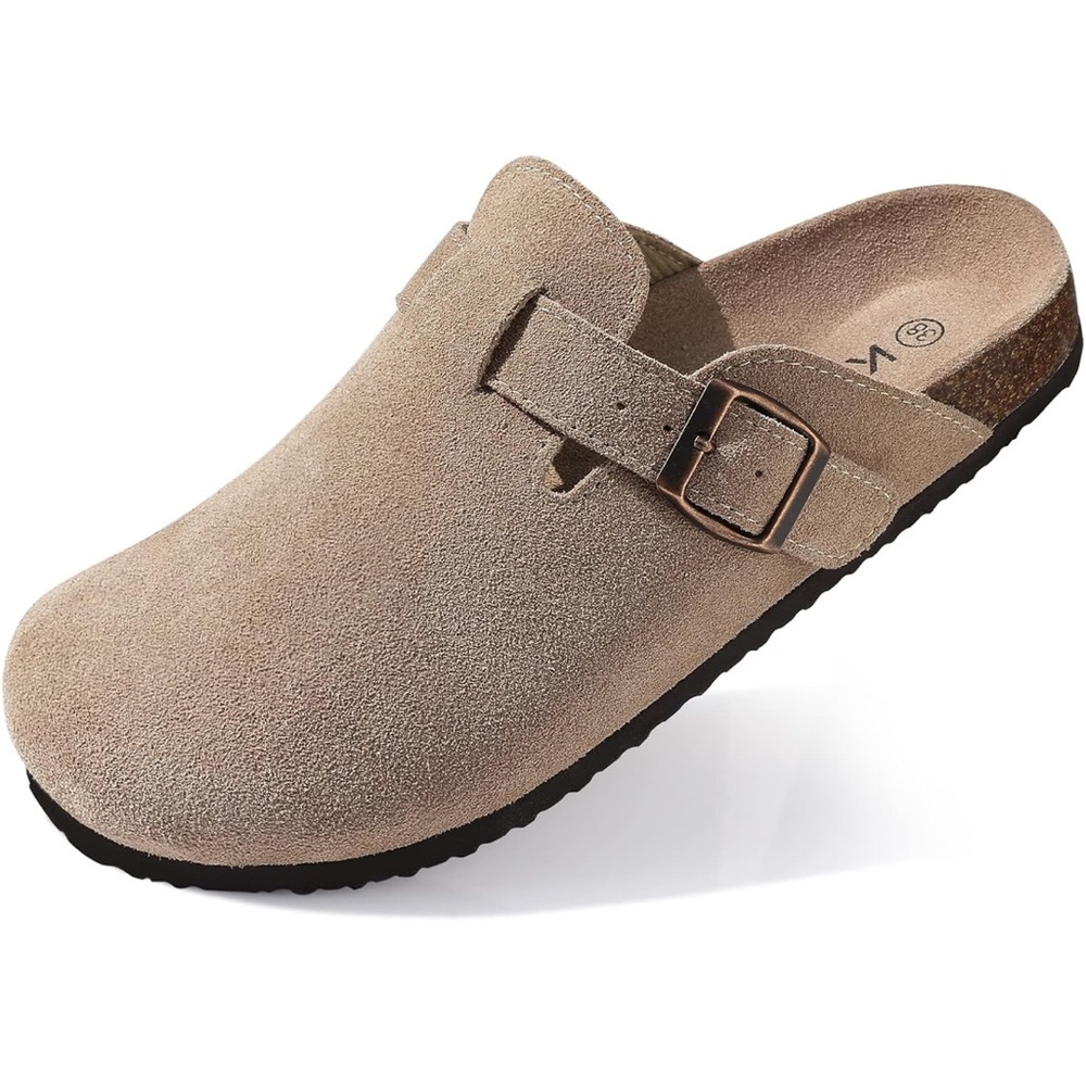 KIDMI Tan Suede Clogs with Buckle